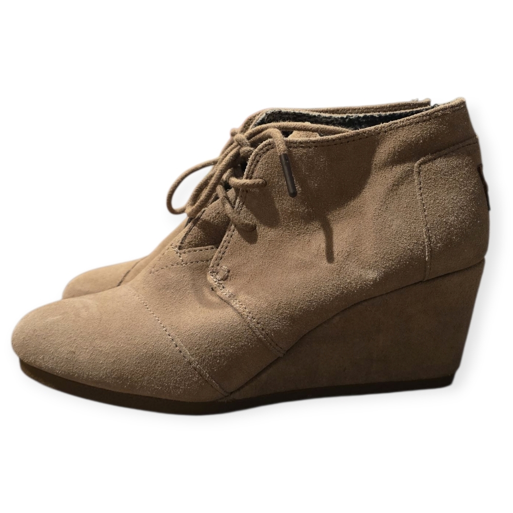 Toms Tan Leather Suede Wedge Booties Size 7 - Picture 5 of 9